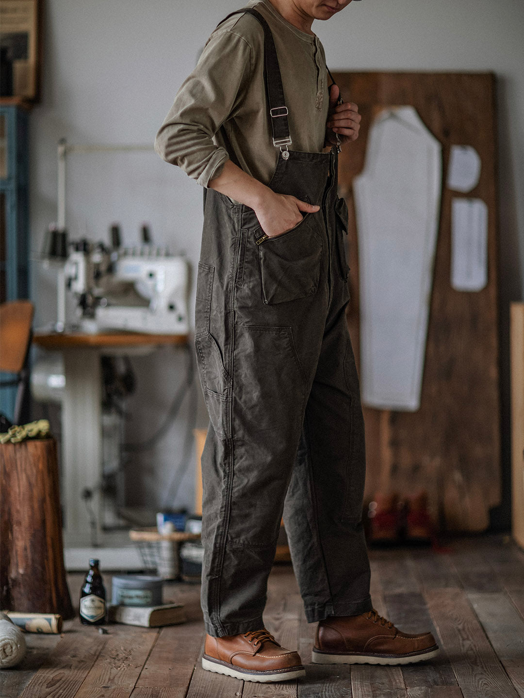 Men's Unique Pocket Overalls with Hammer Loop