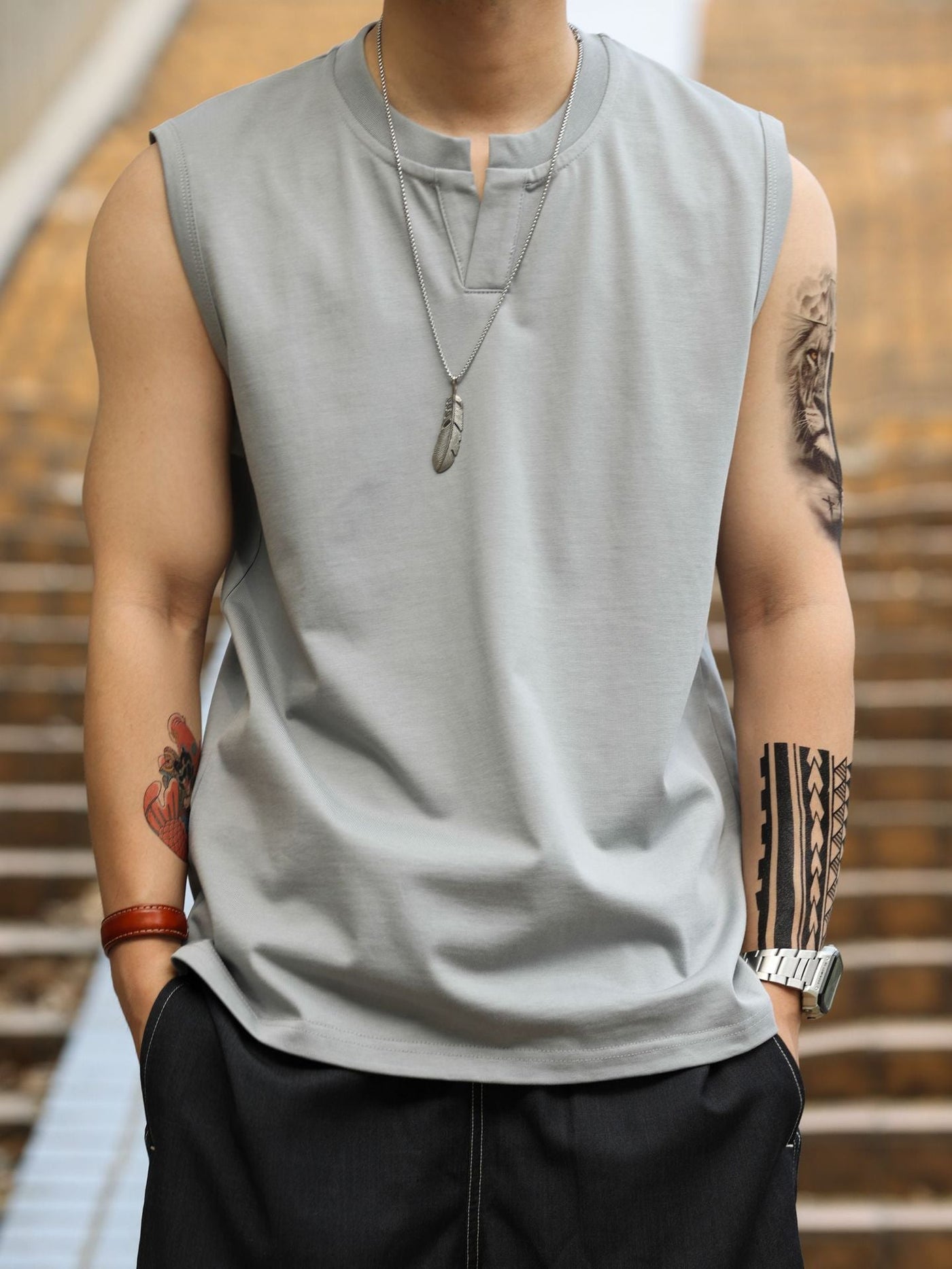 Men's Sleeveless Henley Tank Top