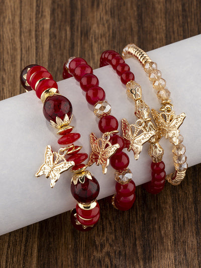 Bohemian Multi-Layer Crystal Butterfly Pendant Bracelet