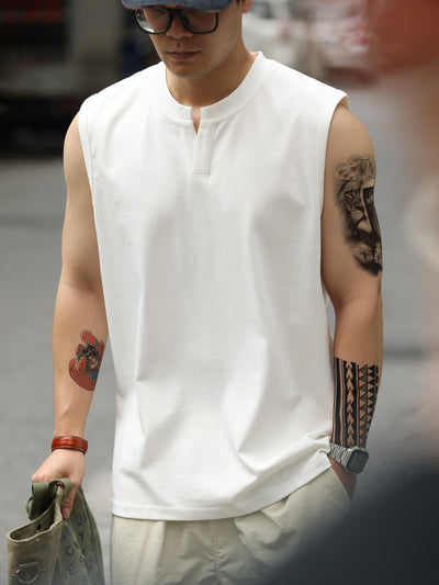 Men's Sleeveless Henley Tank Top