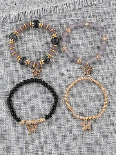 Bohemian Multi-Layer Crystal Butterfly Pendant Bracelet