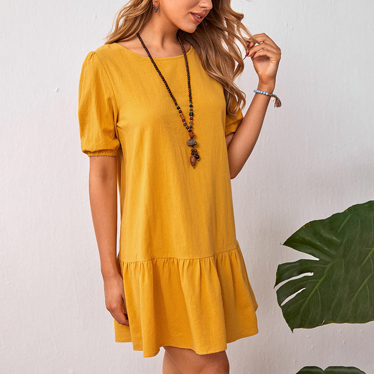 Solid Color Loose Round Neck Dress