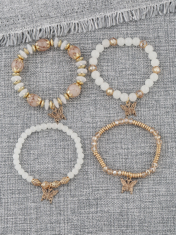 Bohemian Multi-Layer Crystal Butterfly Pendant Bracelet