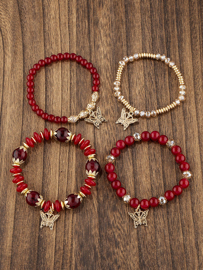 Bohemian Multi-Layer Crystal Butterfly Pendant Bracelet