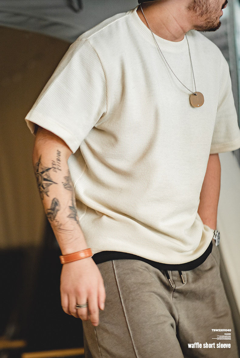 T-shirt à manches courtes en tricot gaufré pour homme