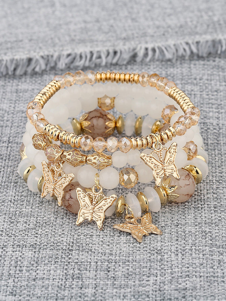Bohemian Multi-Layer Crystal Butterfly Pendant Bracelet