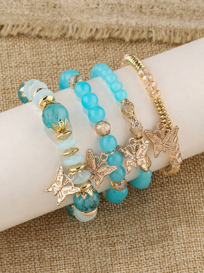 Bohemian Multi-Layer Crystal Butterfly Pendant Bracelet
