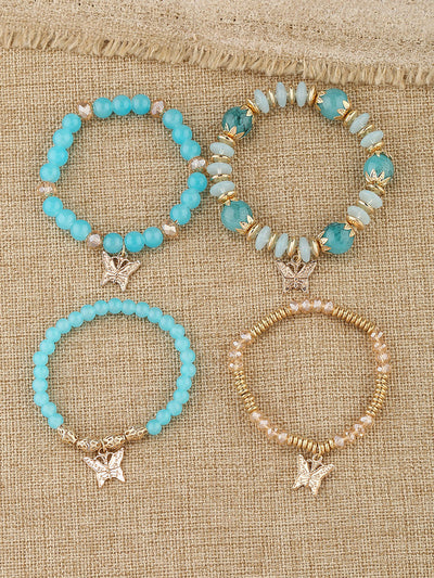 Bohemian Multi-Layer Crystal Butterfly Pendant Bracelet