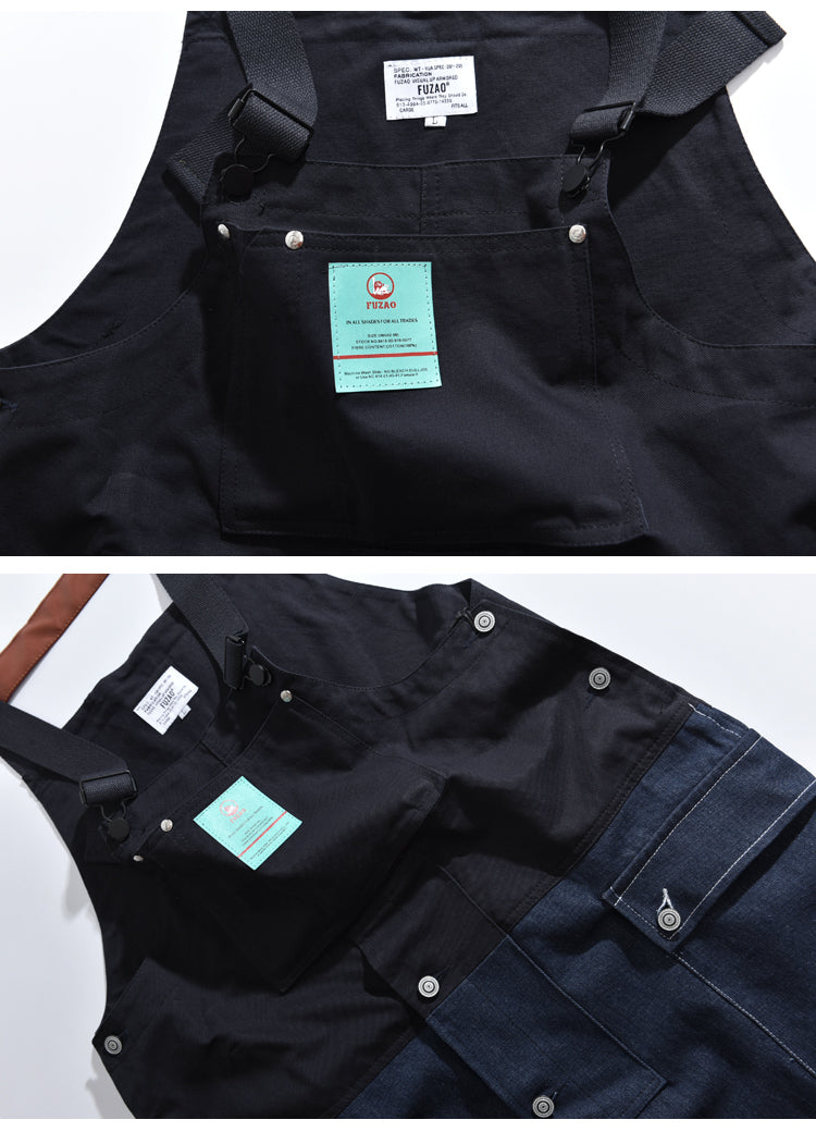 Men's Color Block Casual Denim Overalls