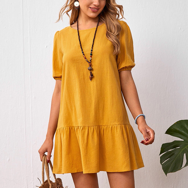 Solid Color Loose Round Neck Dress