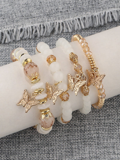 Bohemian Multi-Layer Crystal Butterfly Pendant Bracelet