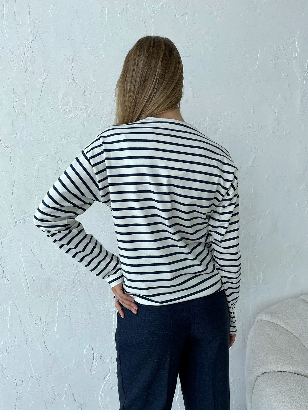 Casual Round Neck Cotton Striped T-shirt