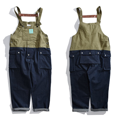 Men's Color Block Casual Denim Overalls