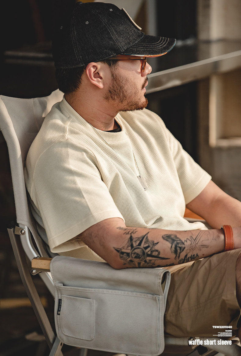 T-shirt à manches courtes en tricot gaufré pour homme