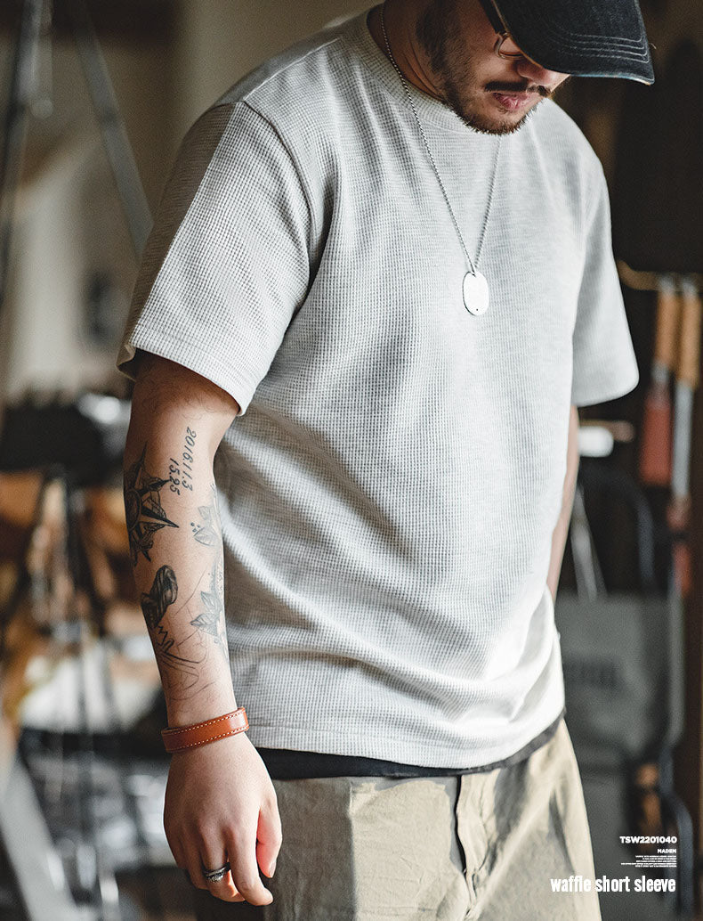 T-shirt à manches courtes en tricot gaufré pour homme