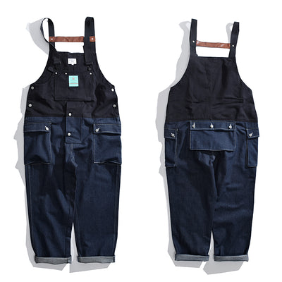 Men's Color Block Casual Denim Overalls