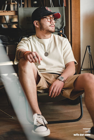 T-shirt à manches courtes en tricot gaufré pour homme