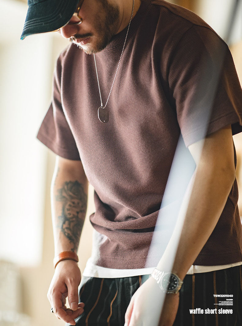 T-shirt à manches courtes en tricot gaufré pour homme