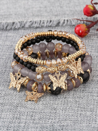 Bohemian Multi-Layer Crystal Butterfly Pendant Bracelet