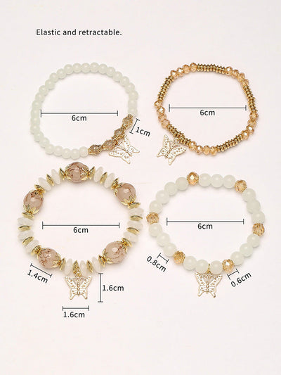 Bohemian Multi-Layer Crystal Butterfly Pendant Bracelet