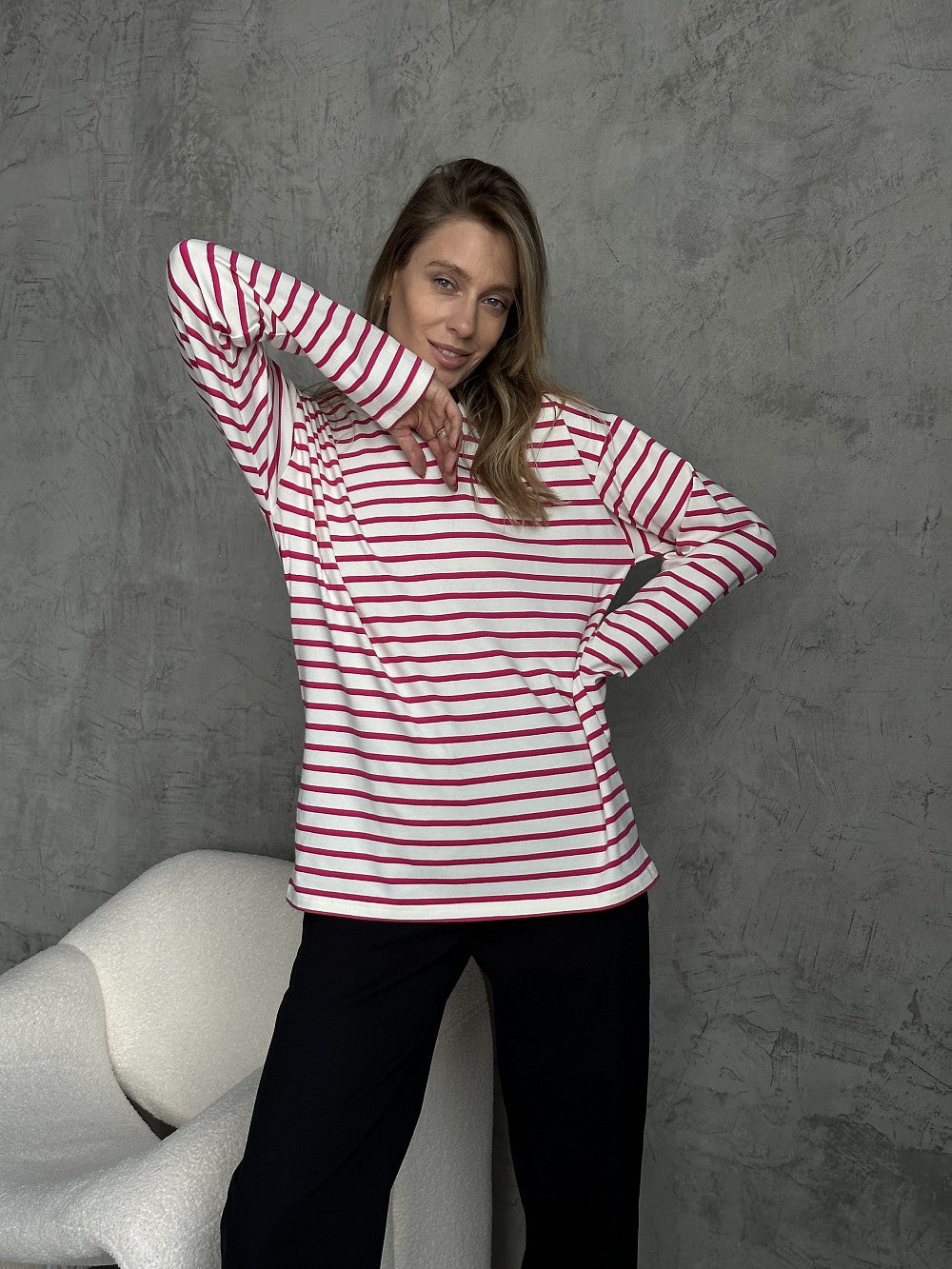 Casual Round Neck Cotton Striped T-shirt