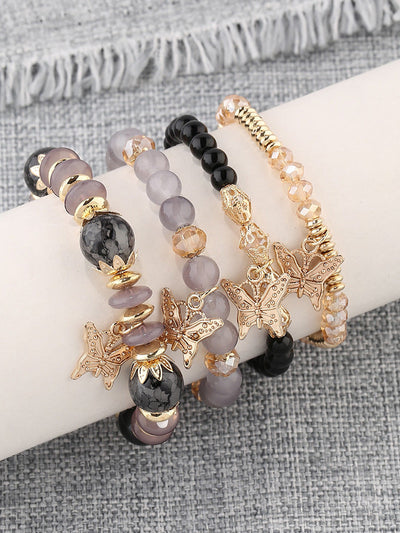 Bohemian Multi-Layer Crystal Butterfly Pendant Bracelet