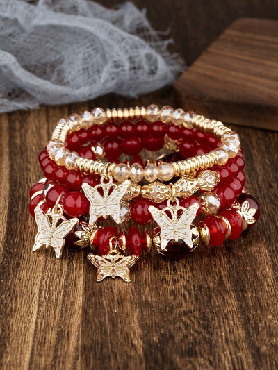 Bohemian Multi-Layer Crystal Butterfly Pendant Bracelet