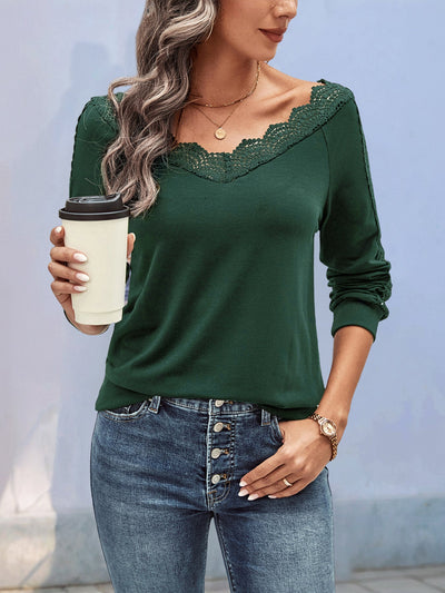 Lace Trim V-Neck Top
