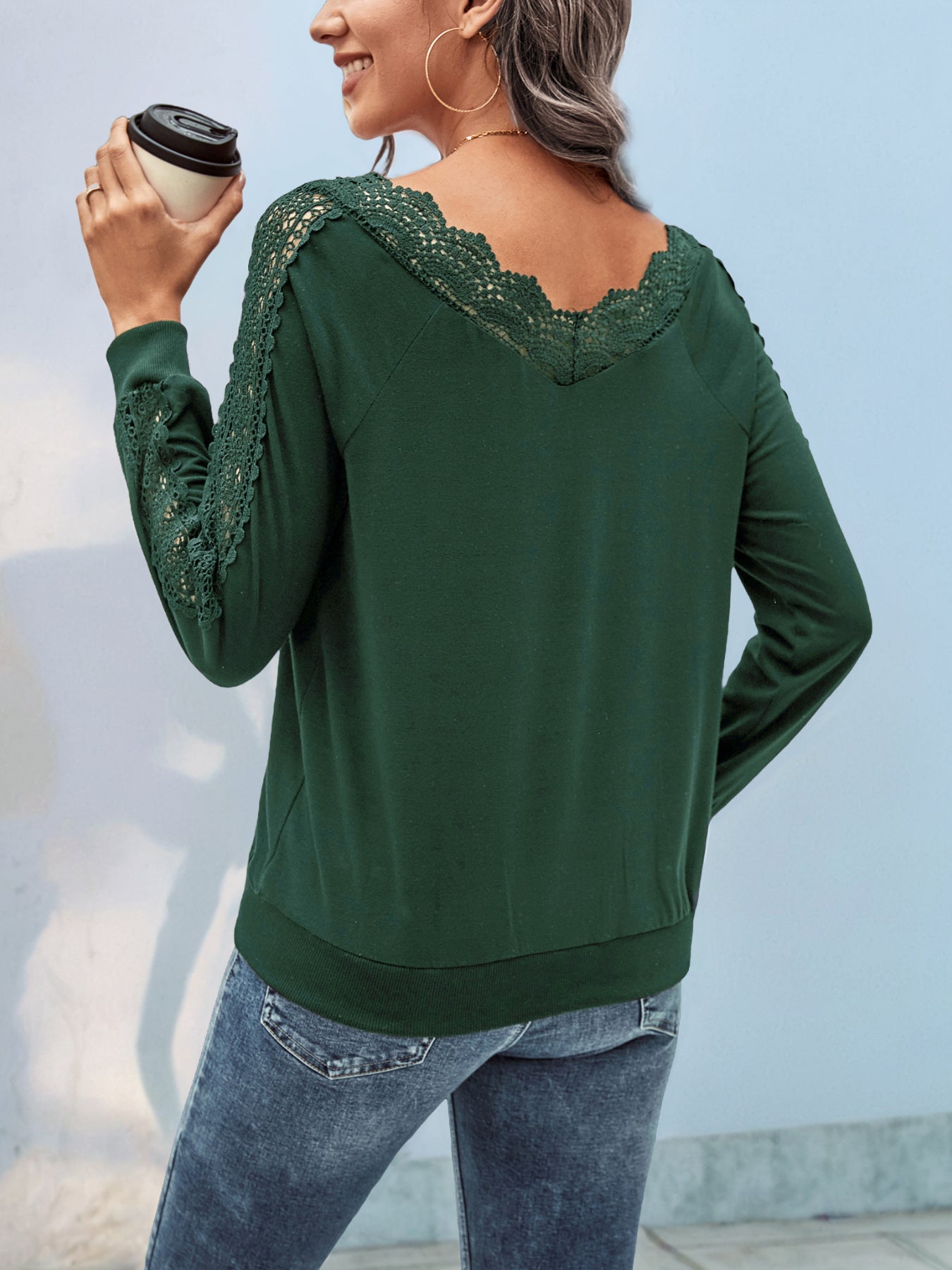 Lace Trim V-Neck Top