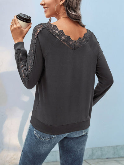 Lace Trim V-Neck Top