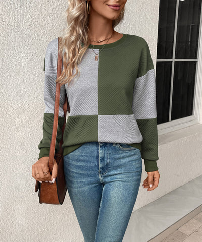 Sweat-shirt texturé à blocs de couleurs pour femme
