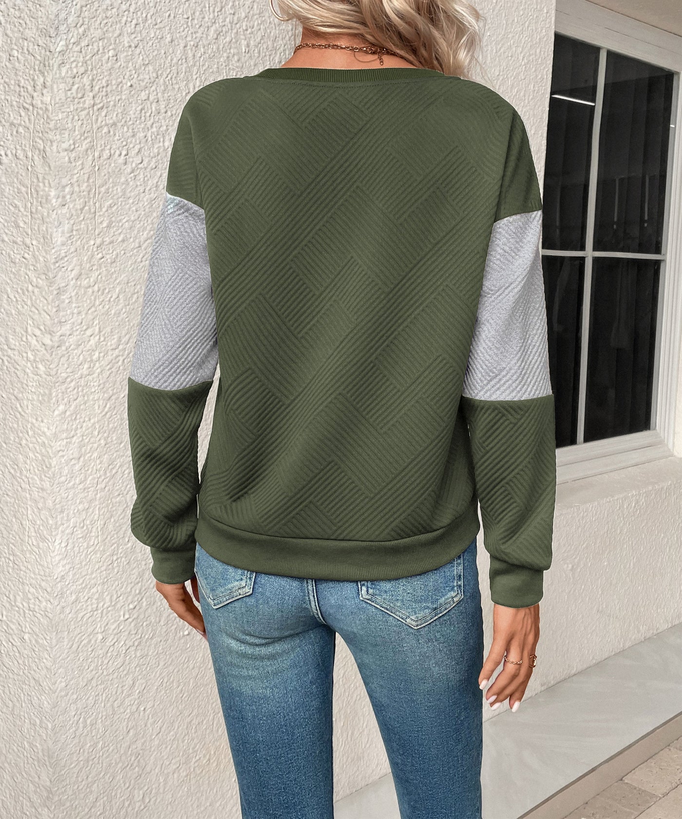 Sweat-shirt texturé à blocs de couleurs pour femme