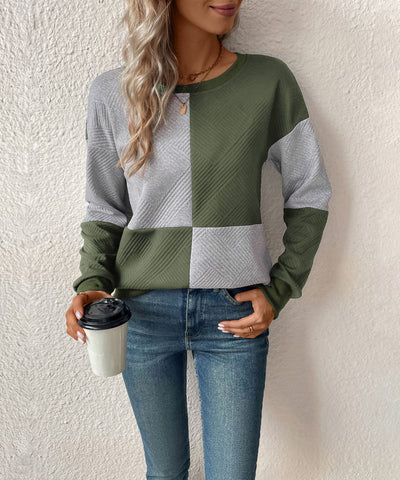 Sweat-shirt texturé à blocs de couleurs pour femme
