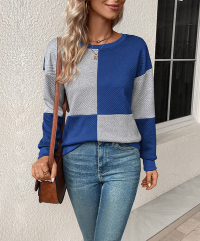 Sweat-shirt texturé à blocs de couleurs pour femme