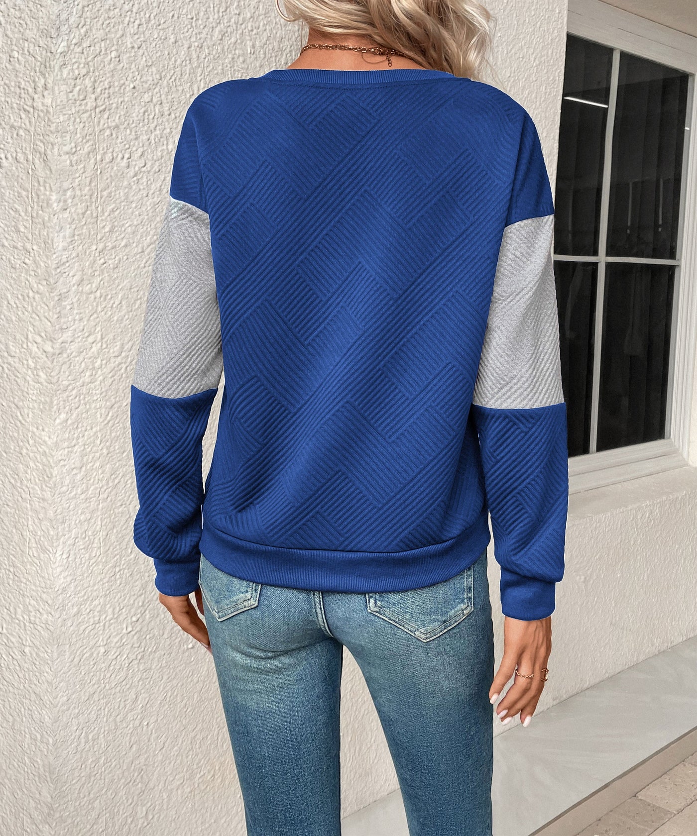 Sweat-shirt texturé à blocs de couleurs pour femme