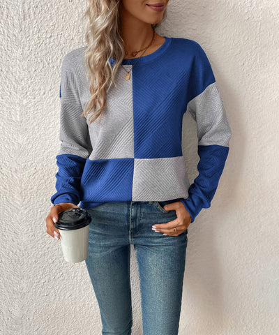 Sweat-shirt texturé à blocs de couleurs pour femme