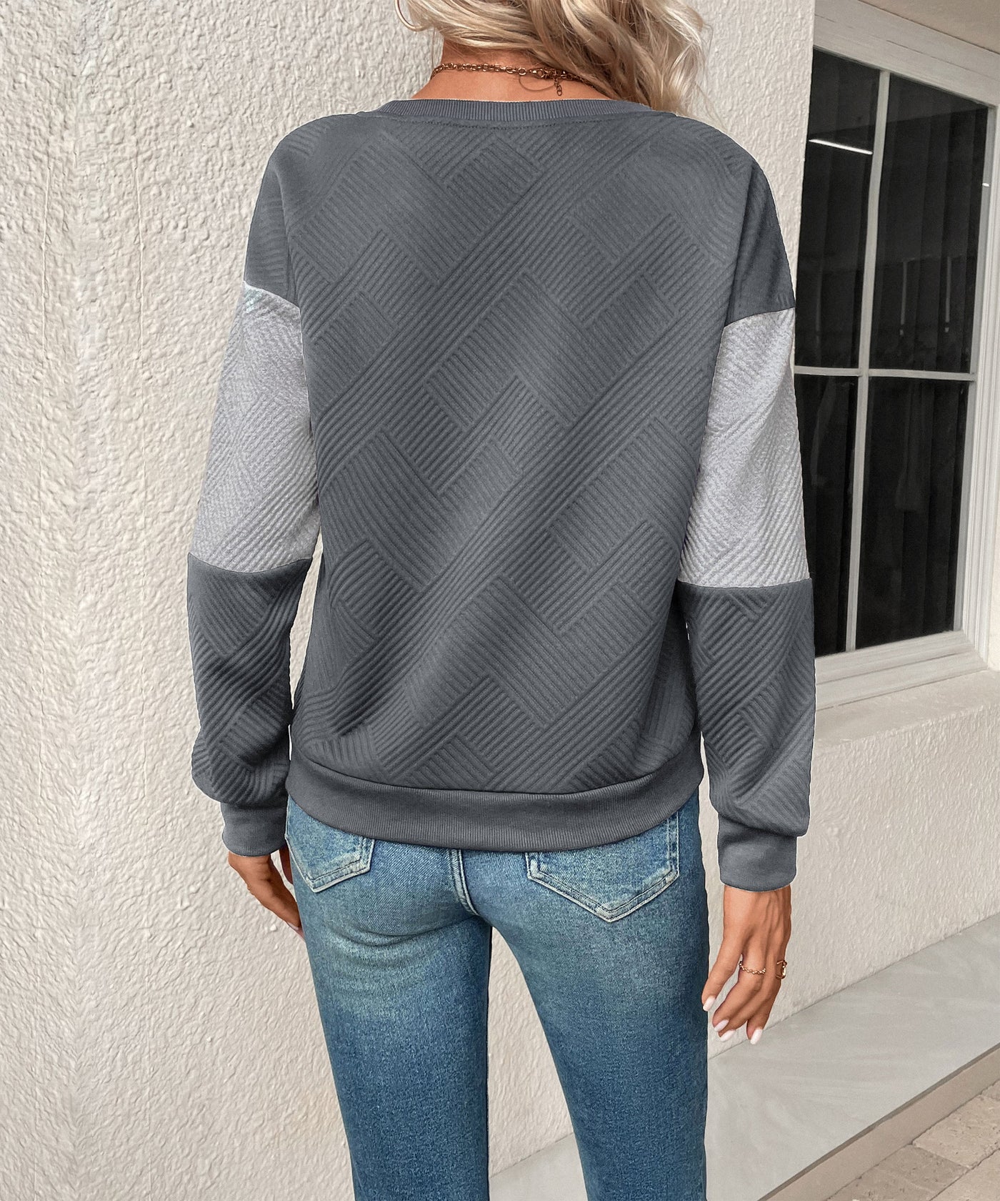 Sweat-shirt texturé à blocs de couleurs pour femme