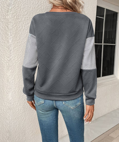Sweat-shirt texturé à blocs de couleurs pour femme