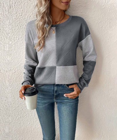 Sweat-shirt texturé à blocs de couleurs pour femme