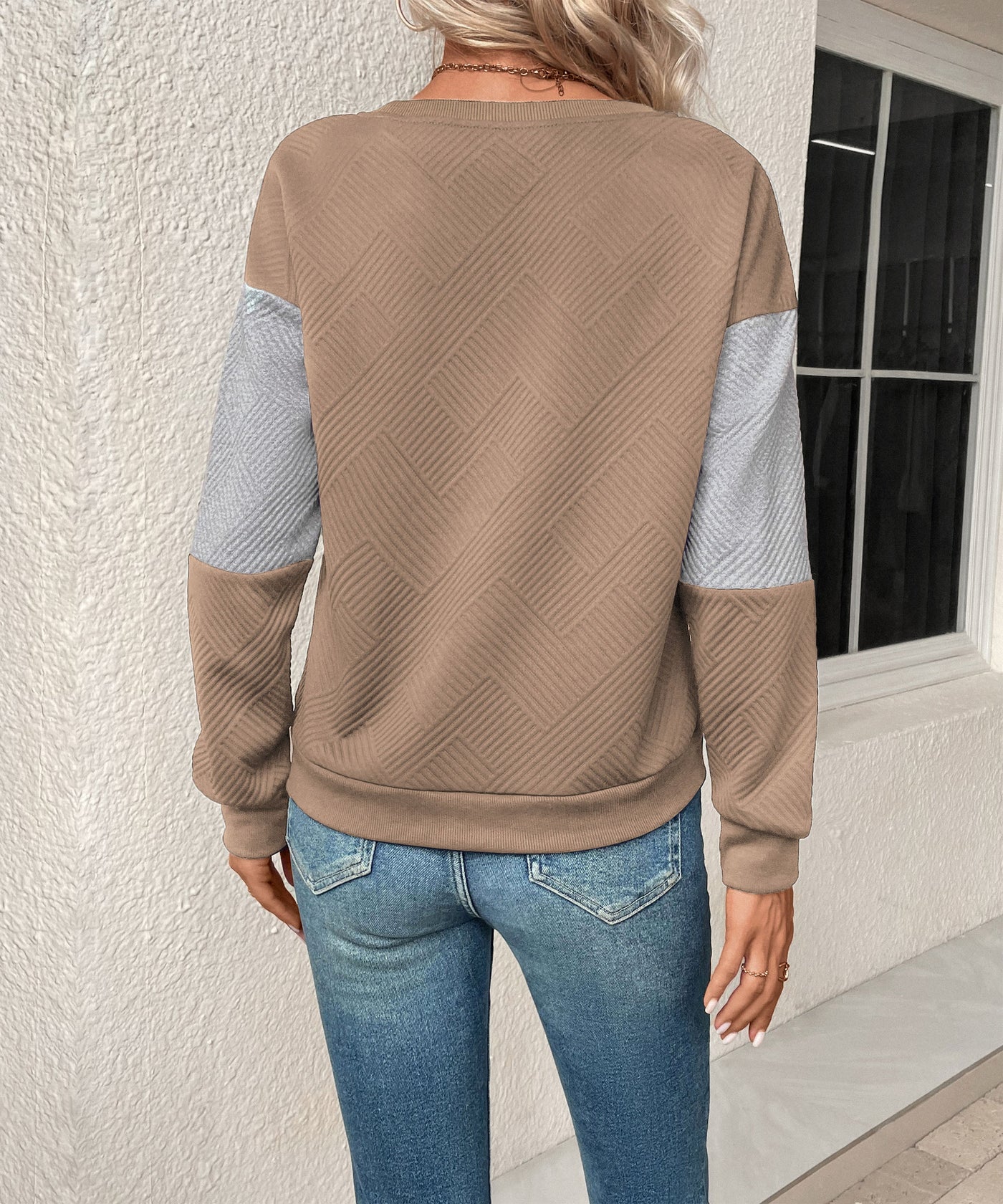 Sweat-shirt texturé à blocs de couleurs pour femme