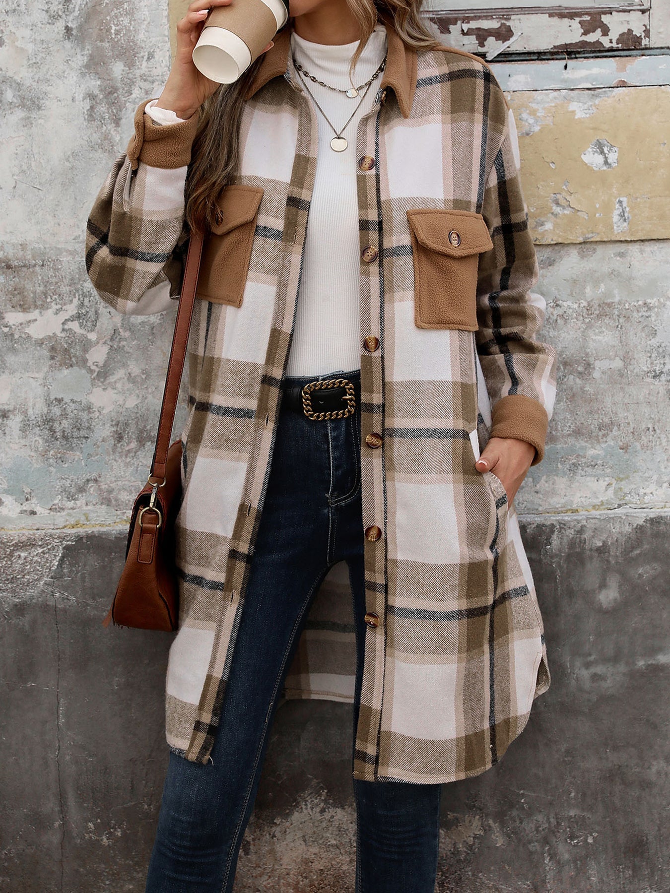 Plaid Patchwork Long Jacket