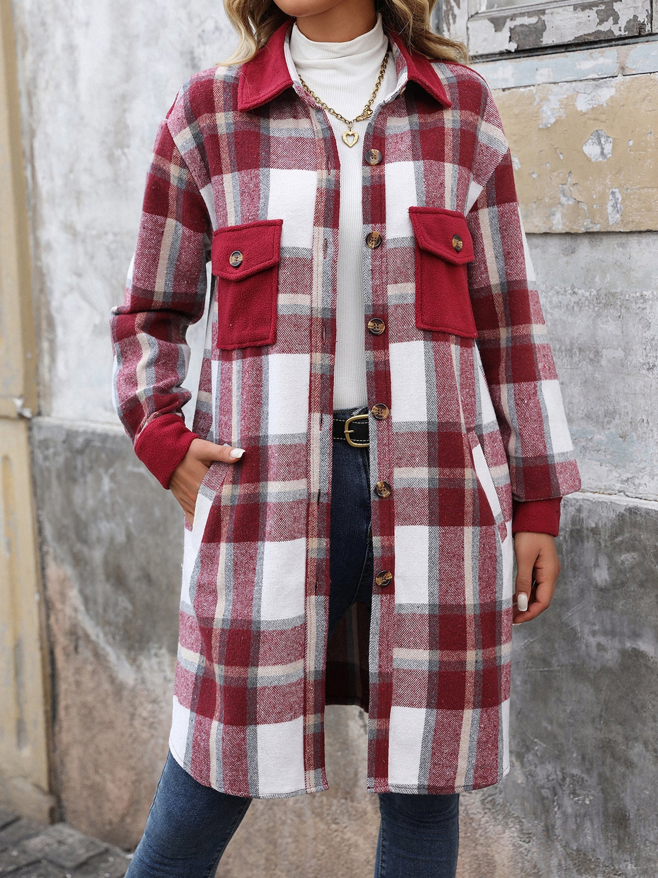 Plaid Patchwork Long Jacket