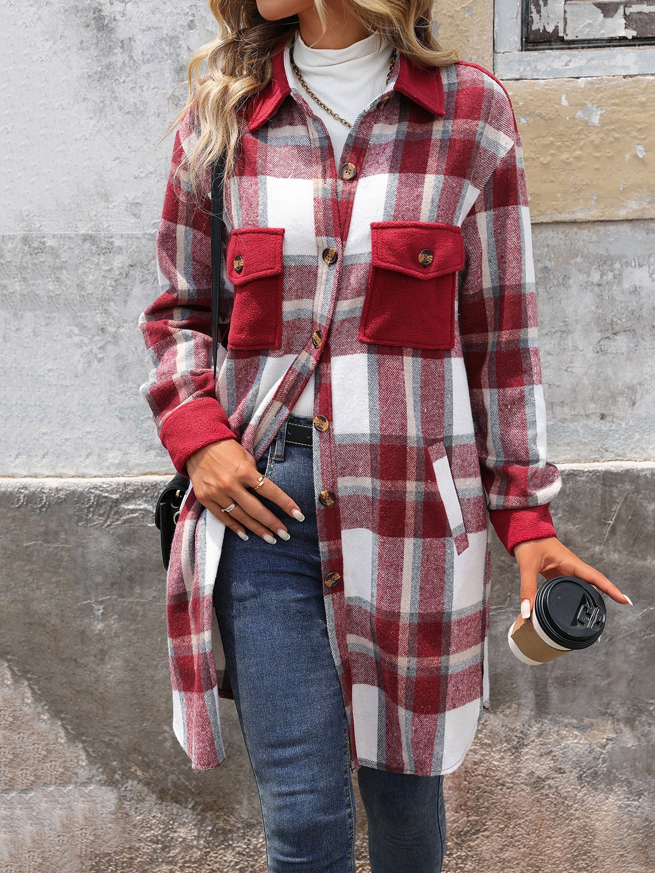 Plaid Patchwork Long Jacket