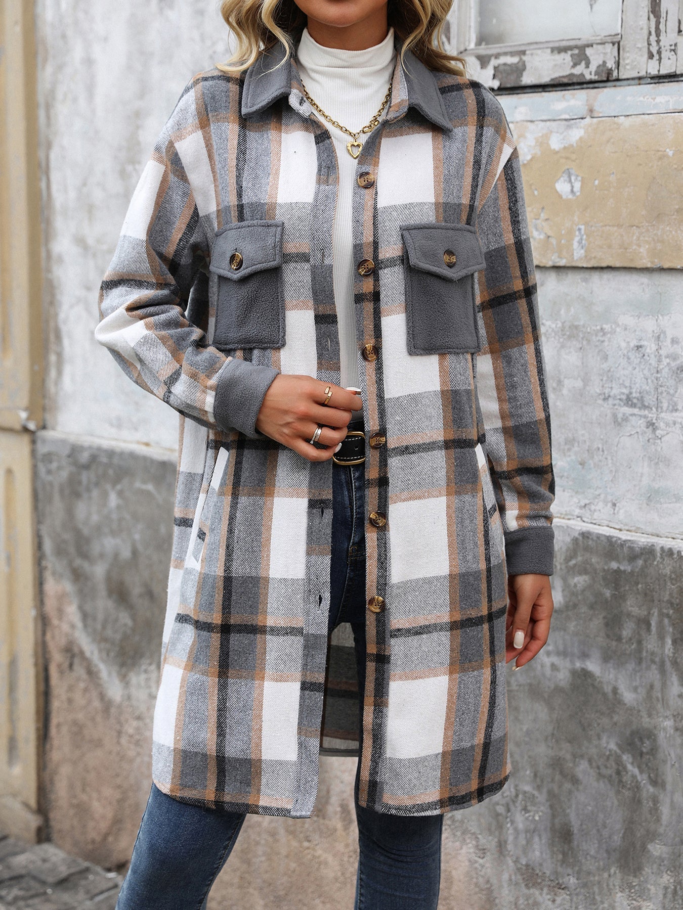 Plaid Patchwork Long Jacket
