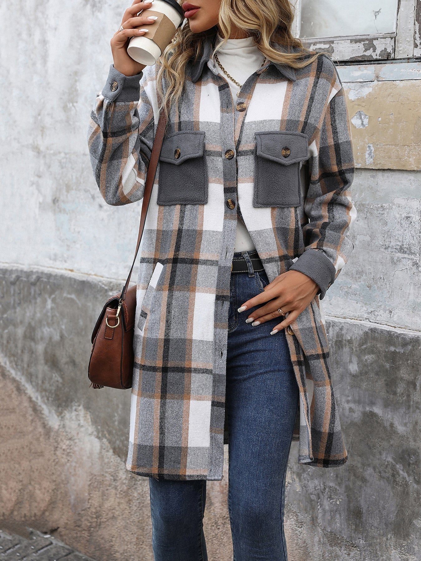 Plaid Patchwork Long Jacket