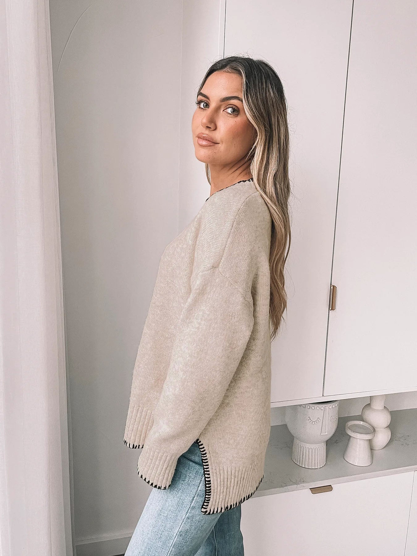 Contrast Trimmed Knit Sweater