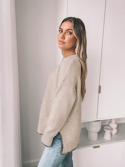 Contrast Trimmed Knit Sweater
