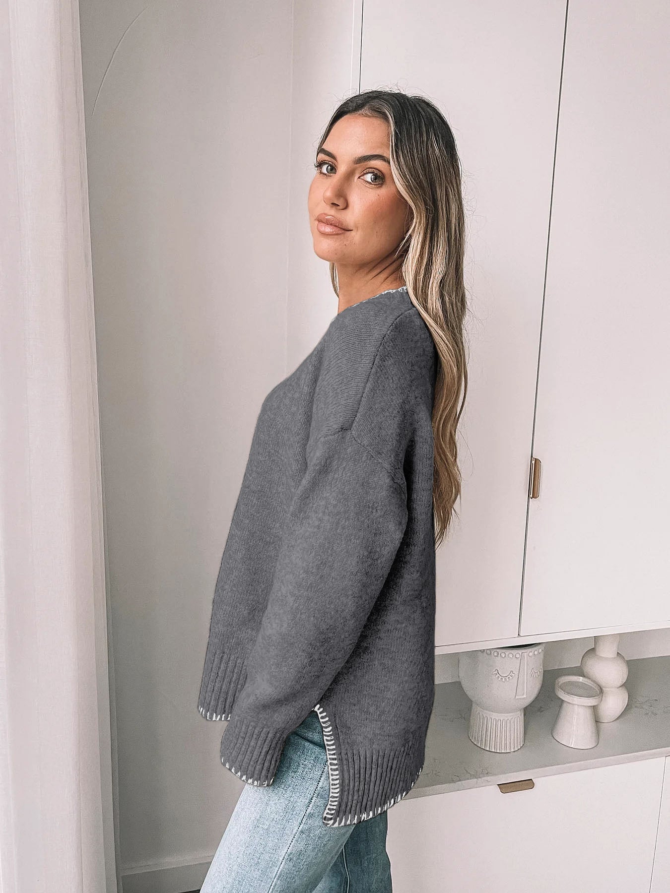 Contrast Trimmed Knit Sweater
