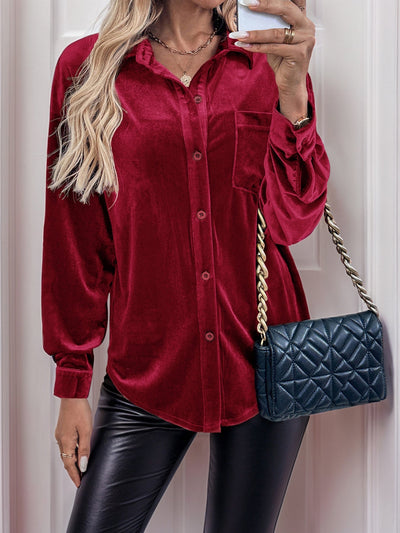 Velvet Like Button Down Shirt