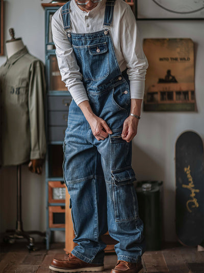 Salopette cargo en denim pour homme
